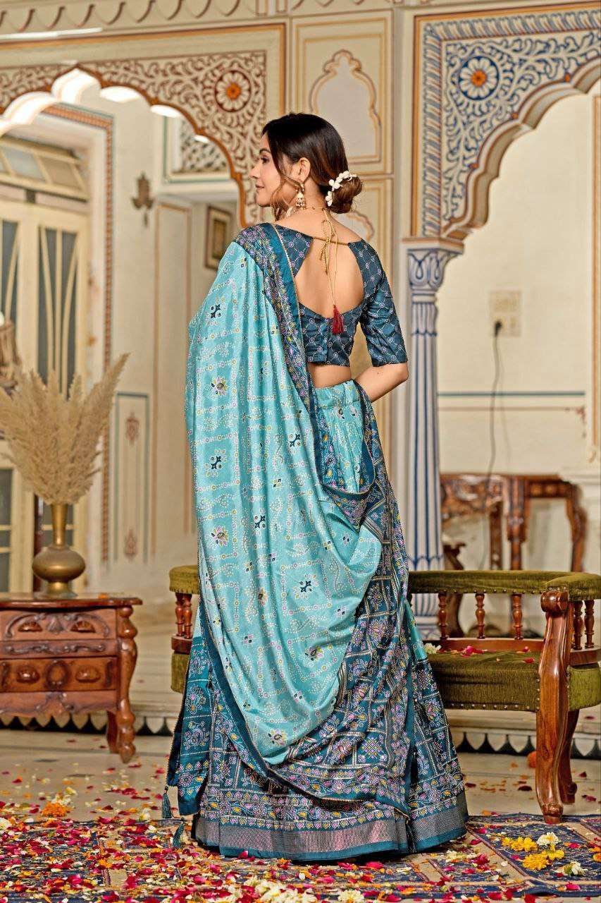 Women's Tussar Silk Patola Print Lehenga Choli Dupatta Set - Image 13